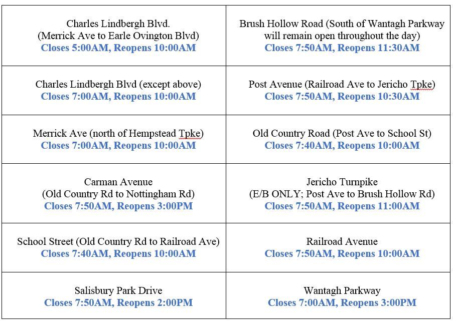 LI Marathon Scheduled road closers