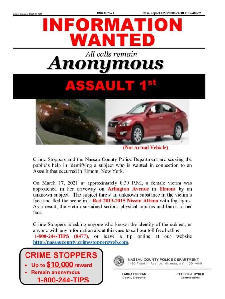Legislator Solages Urges Public to Aid in Search for Person who Attacked Elmont Woman with Acid in H