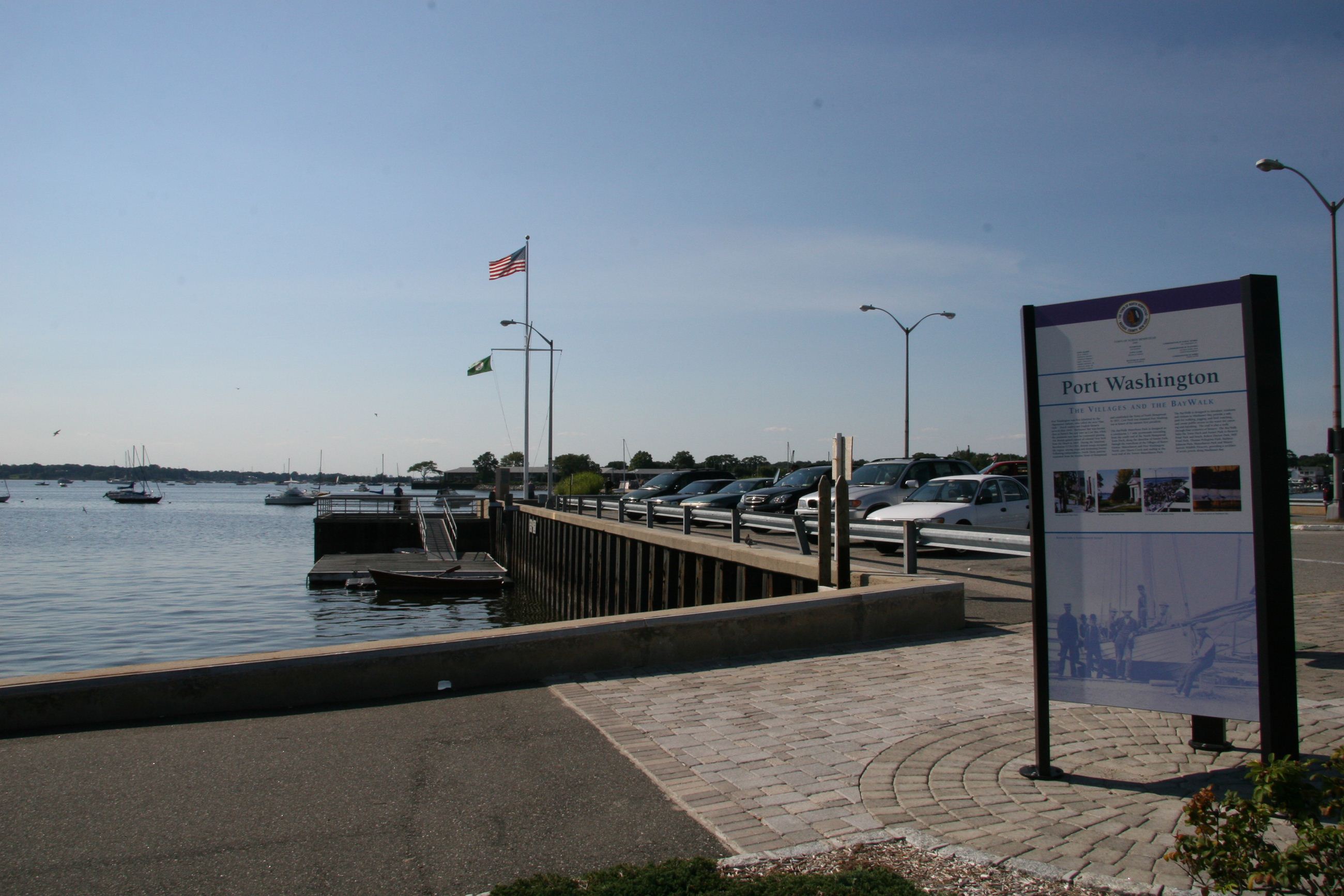 Sign on dock looking into water